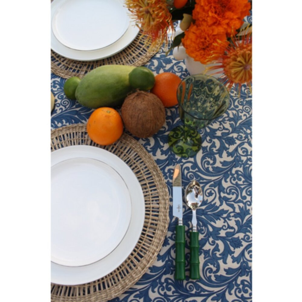 Blue Damask Print Tablecloth